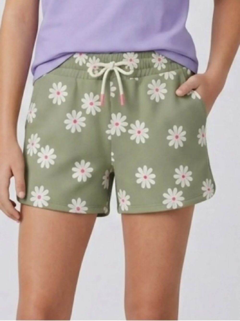 NWT Cat & Jack Girls Daisy Print Shorts Sage Green Pull On Summer Sizes S M L XL